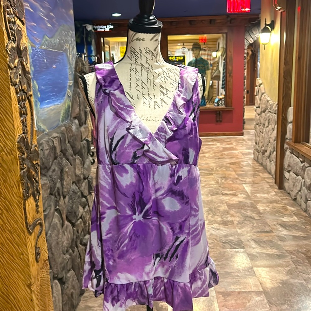 NWT INC Purple Floral Empire Waist Sleeveless Tunic XL
